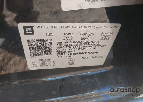 2021 Chevrolet Silverado 1500 4Wd Short Bed Custom из США, поврежденный, VIN 3GCPYBEH0MG137149